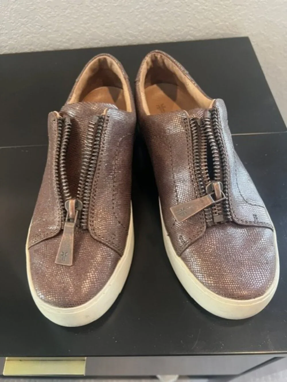 Frye Brown Leather Metallic Sneakers